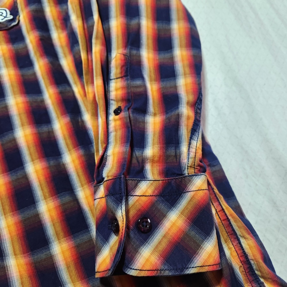 Rocawear Mens 2XL Plaid Button Up Shirt Blue Orange Yellow Long Sleeve Cotton - Picture 5 of 12